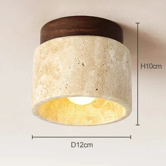 Lámpara de techo de montaje empotrado de piedra natural color crema, 4.7 pulgadas, iluminación LED compacta para pasillos, dormitorios y vestíbulos, estilo minimalista moderno Japandi