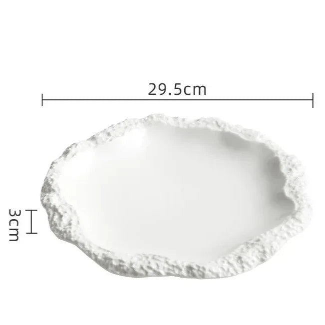 Ceramic Dinner Plate with Textured Rock Edge Design for Kitchen & Dining Room Tables 8-11 inch Natural Tableware
