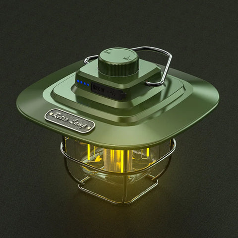NostalgiaGlow | Linterna de camping LED retro con batería recargable | Iluminación ajustable para un ambiente acogedor al aire libre