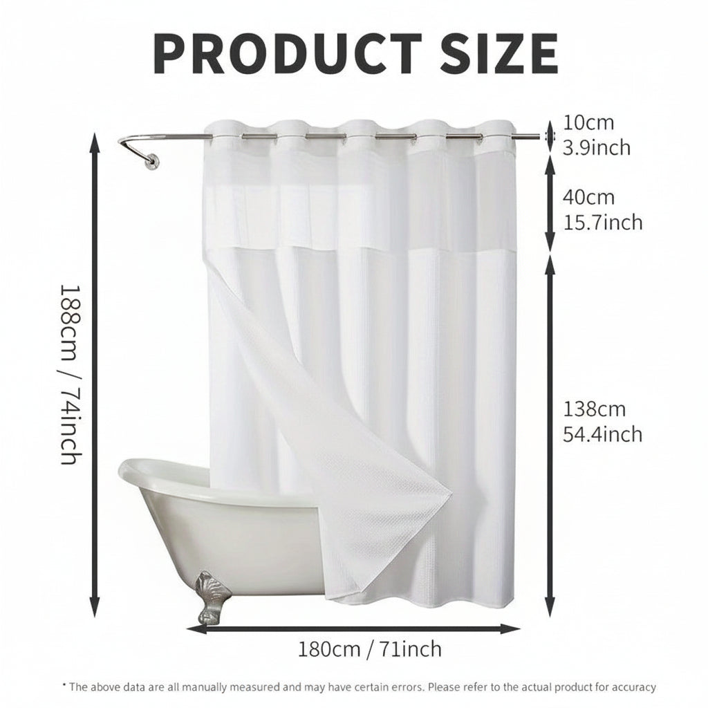 Elegant Double Layer Shower Curtain Set with Waffle Texture & Snap-On Liner for Modern Bathrooms