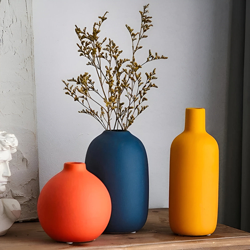 Scandinavian Minimalist 3-Piece Ceramic Vase Set – Elegant Matte Finish