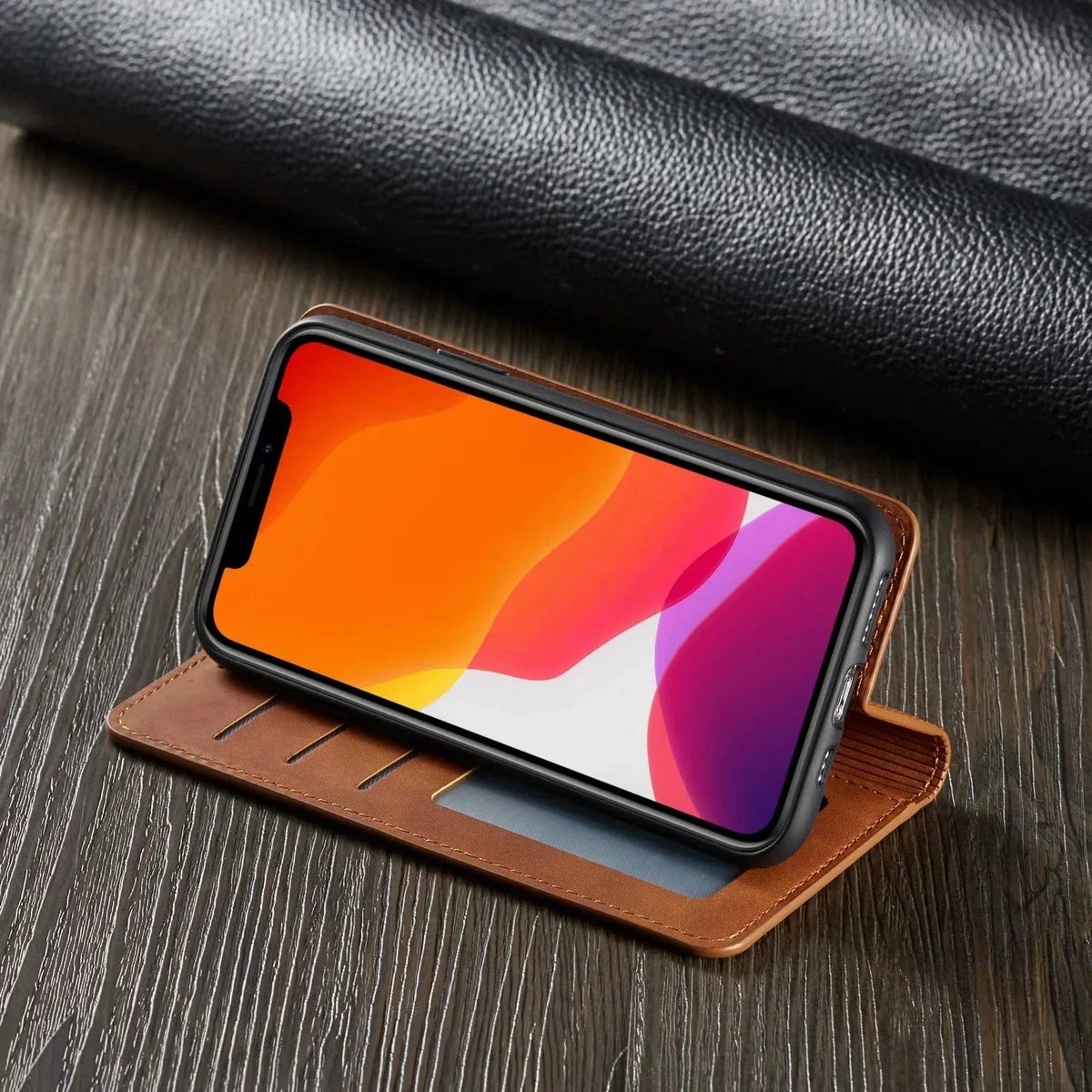 Magnetic Leather Folio Case for iPhone – Full-Body Protection with Snap Closure