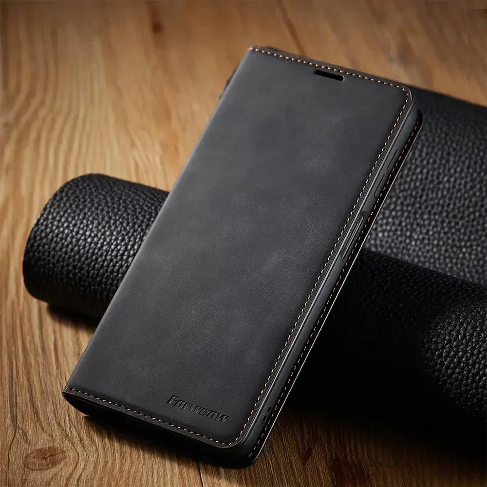 Magnetic Leather Phone Case Folio Wallet Cover with Kickstand for Samsung Galaxy Phones