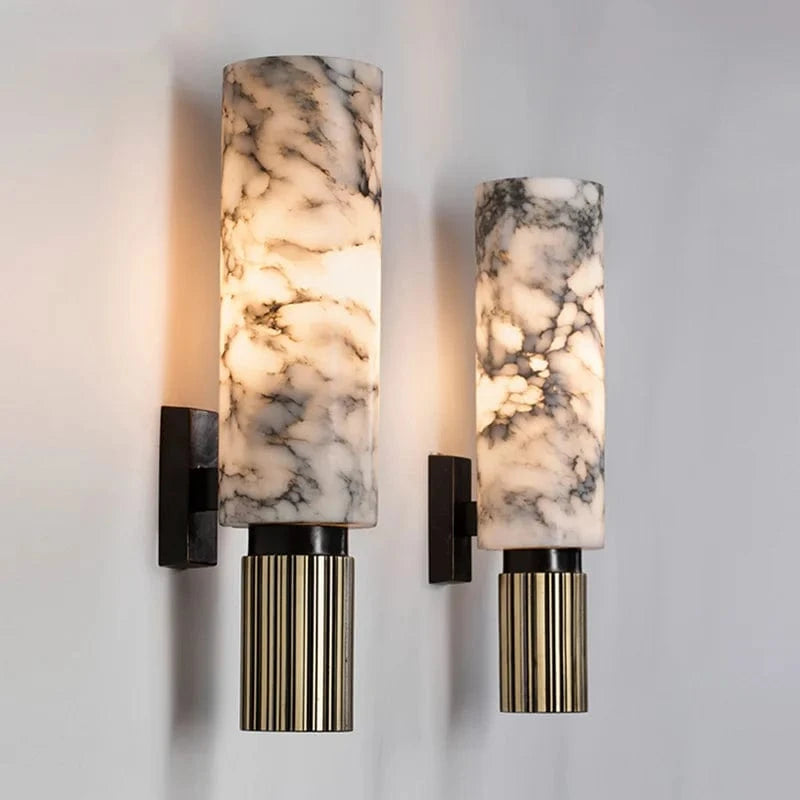 Vertical Cylinder Wall Sconce Light in Real Marble – Elegant Wall Lamp for Ambient Home Lighting