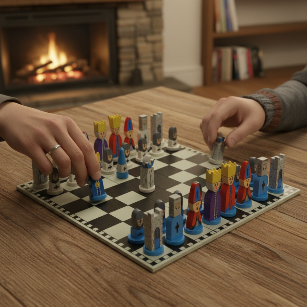 Colorful Cartoon Chess Set | Wooden Board Game for Kids with Friendly Pieces | Fun Learning Tool for Strategy Development