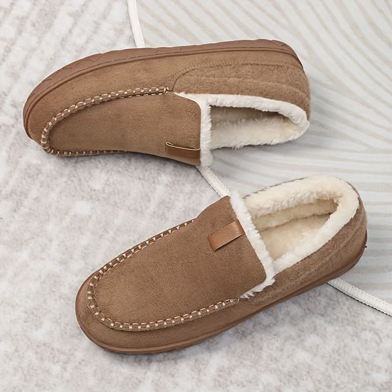 Men's Wool Loafer Slippers for Winter Indoor Comfort | Warm Fleece-Lined House Shoes Machine Washable