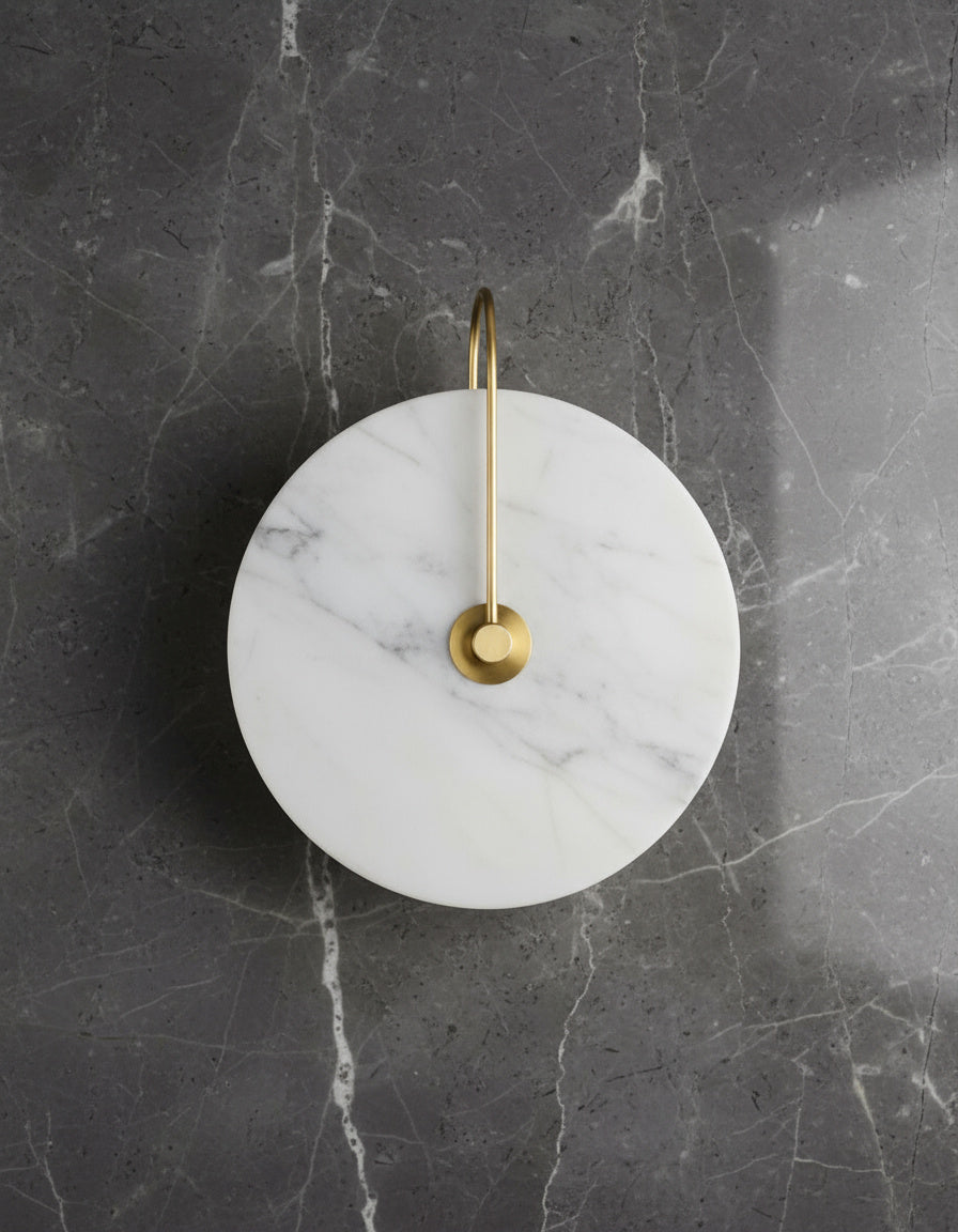 Circular Wall Sconce with Natural Stone & Energy-Efficient LED for Living Room, Bedroom, Hallway