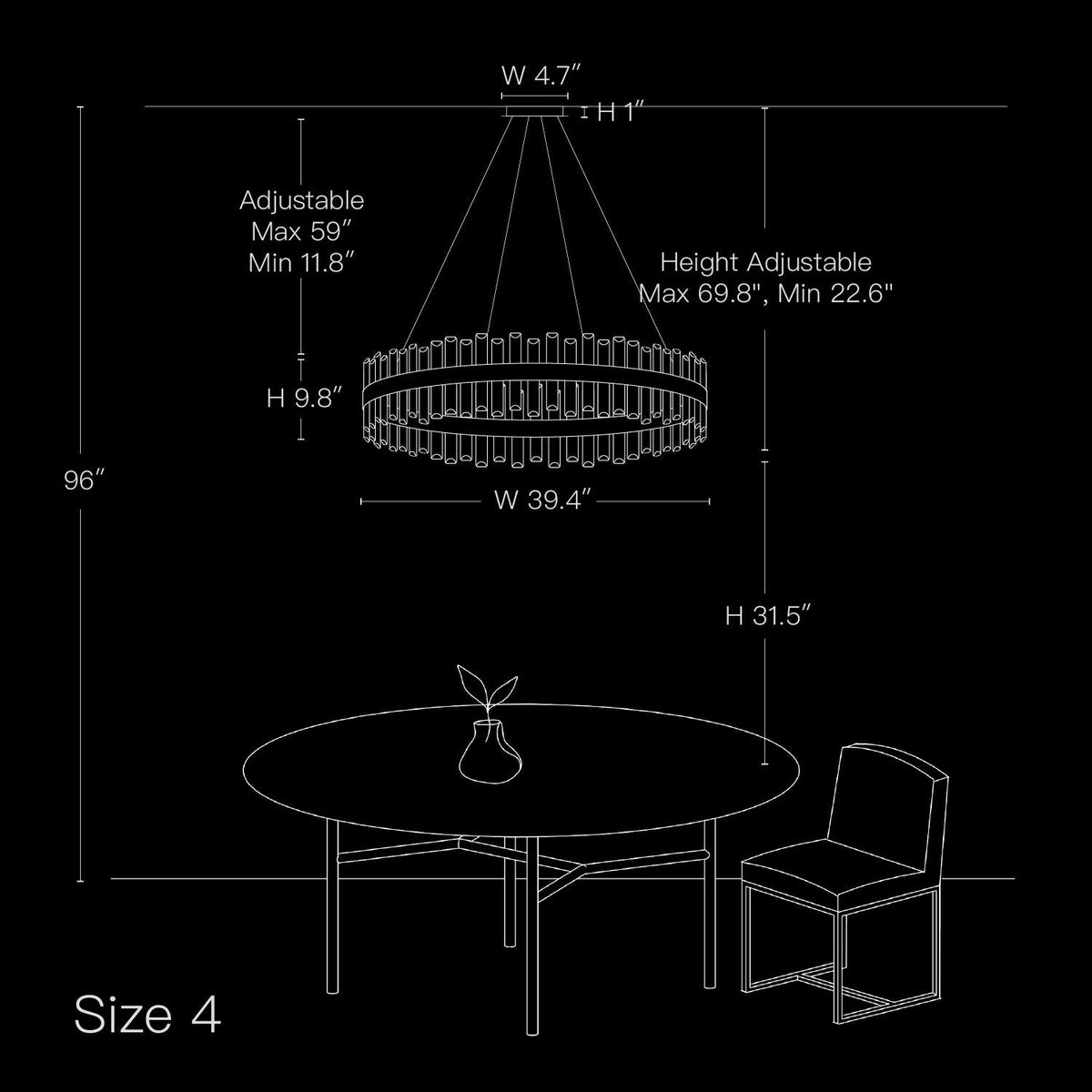 Round Crystal Chandelier Gold Metal 20-Inch Adjustable Height Ceiling Fixture Hanging Lights for Dining Tables Kitchen Islands Living Spaces