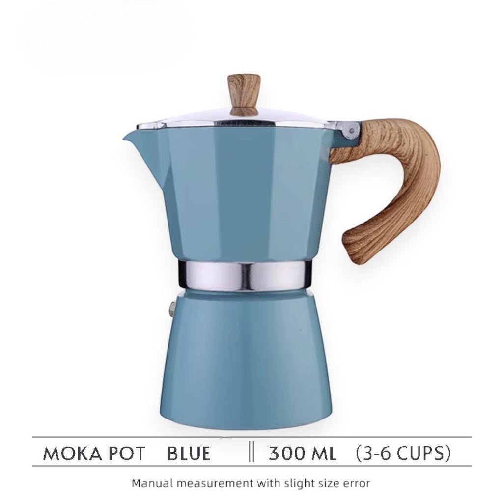 Stovetop Espresso Maker in Azure – Food-Safe Aluminum 3 or 6 Cup Moka Coffee Pot for Gas Electric Induction Stove Kitchen Brewer