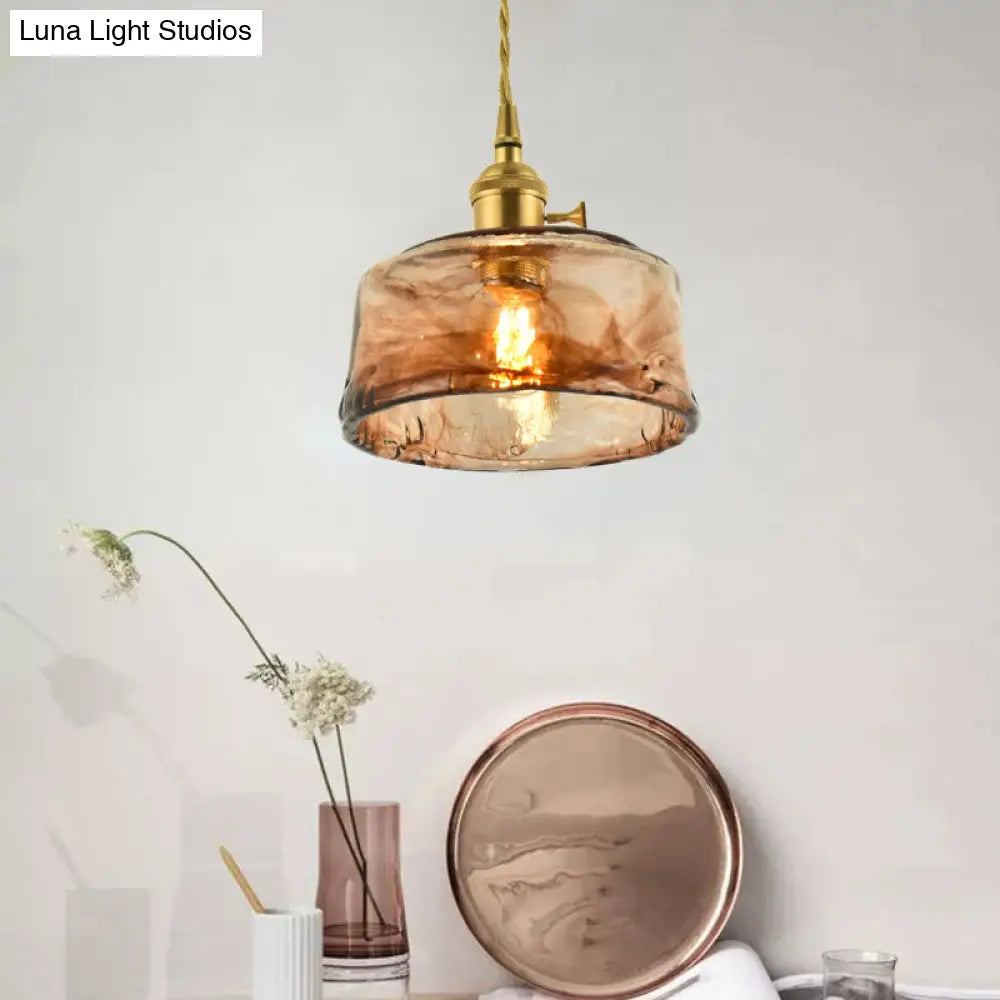 Tan Glass Shade Hanging Light Fixture Single-Bulb Ceiling Drop Lamp with Adjustable Chain for Dining Room Kitchen Island Bedroom