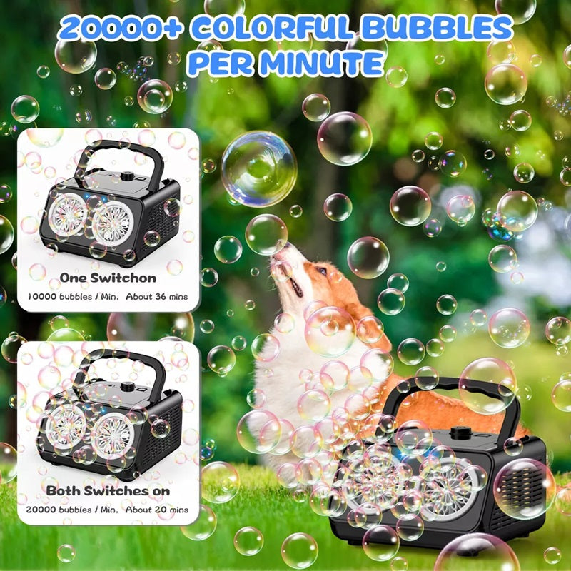 Electric Bubble Machine | 20,000+ Bubbles Per Minute with Dual Fans | Portable Fun for All Occasions