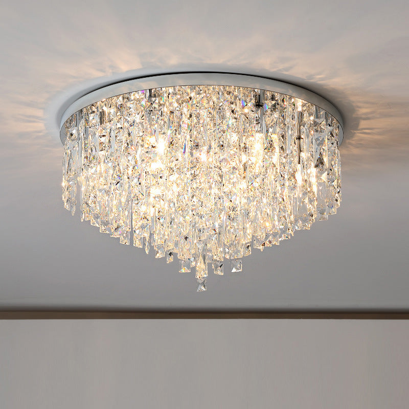 Tiered Crystal Chandelier with LED Lights – Adjustable Height Dining Room Ceiling Fixture in Gold or Silver Finish