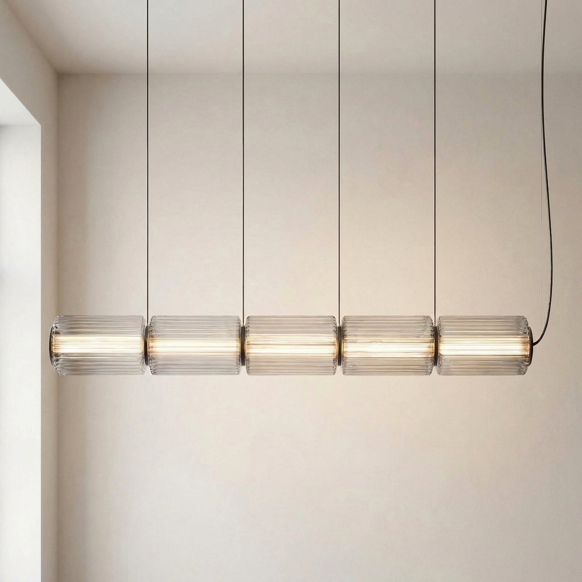 Cylindrical Glass Pendant Light with LED, Adjustable Height for Dining Room & Kitchen Island