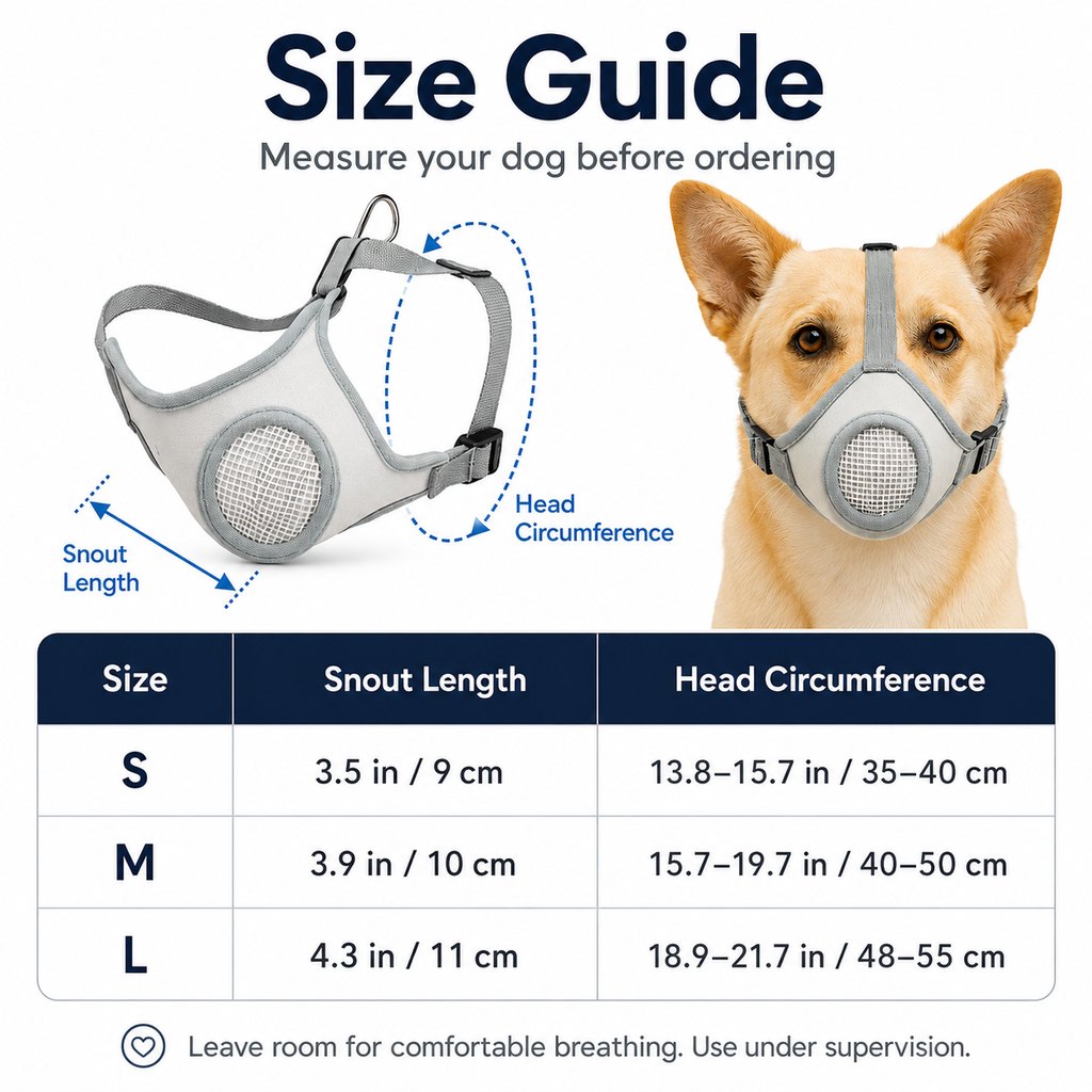 Ortekor Breathable Dog Muzzle for Walks, Grooming & Vet Visits - Soft Adjustable Mesh Muzzle to Help Reduce Biting, Chewing & Barking