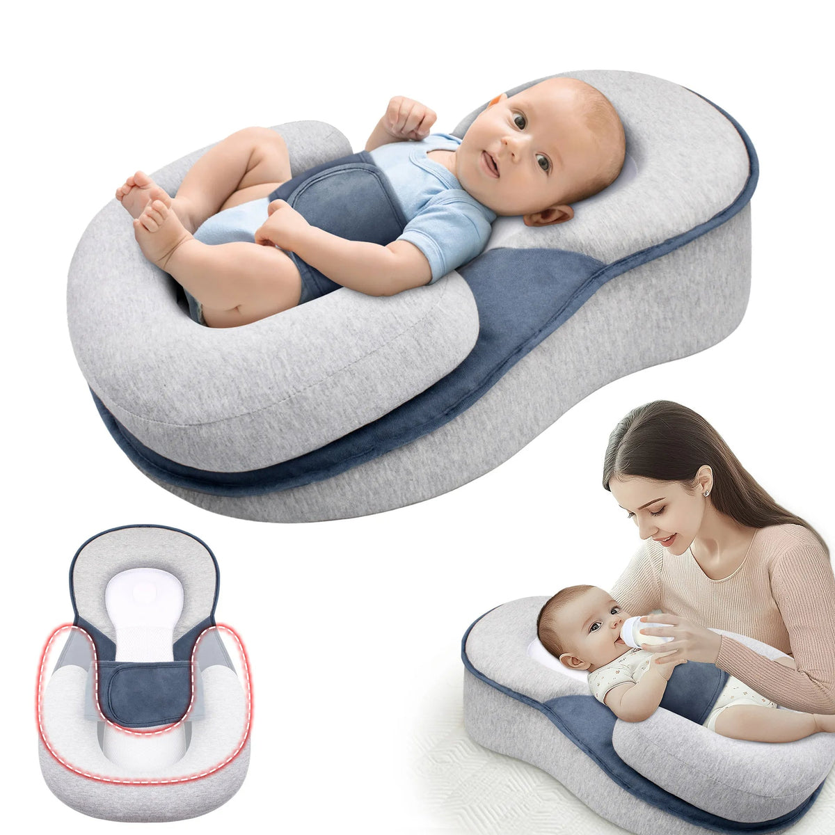 Baby Lounger Newborn Anti Reflux with Adjustable Incline Roller, Infant Lounger Pillow 3D Mesh, Baby Pillow for Colic