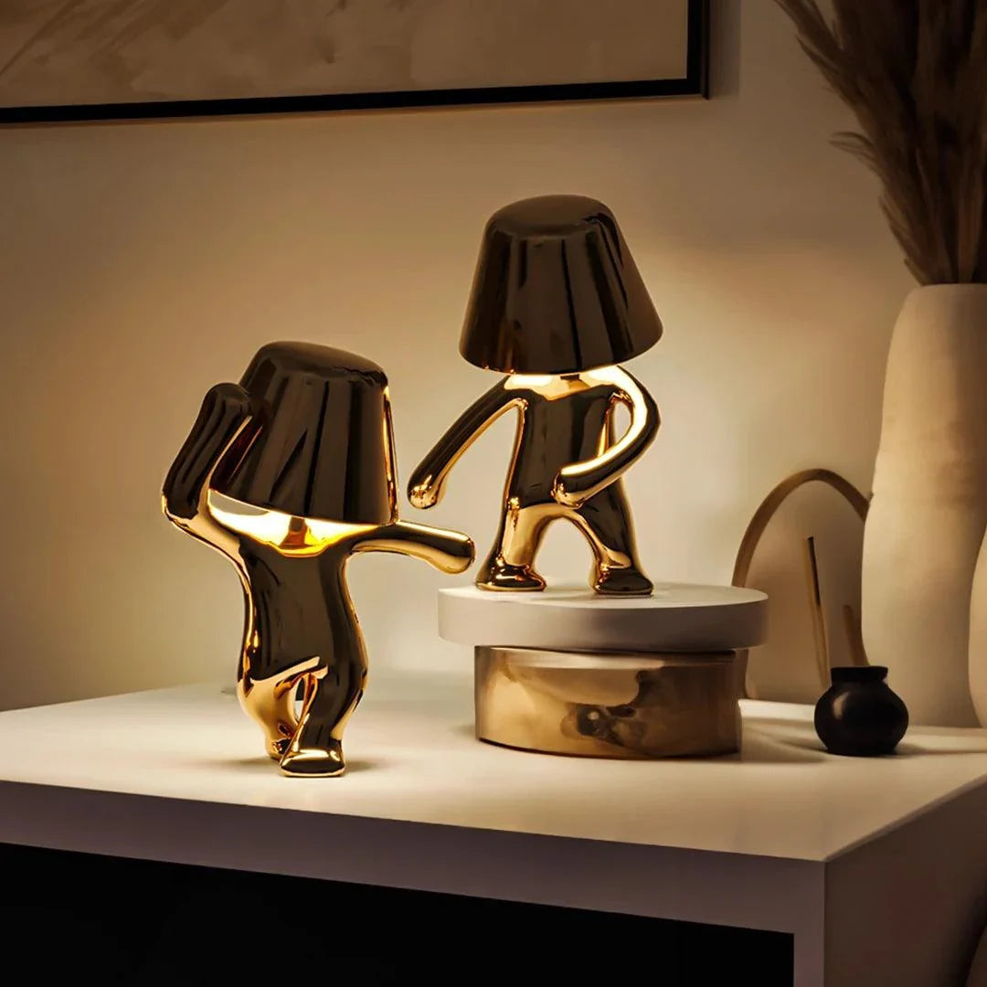 Rechargeable Figurine LED Lamp Gold 7.6 Inch Cordless Touch Control Nightstand Light 2700K Warm Glow Sculptural Accent for Bedroom Office Ho