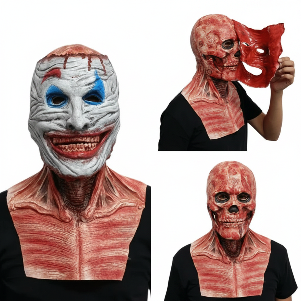 Payaso espeluznante | Máscara de Halloween aterradora con capa extraíble | Diseño de cara completa para disfraces terroríficos