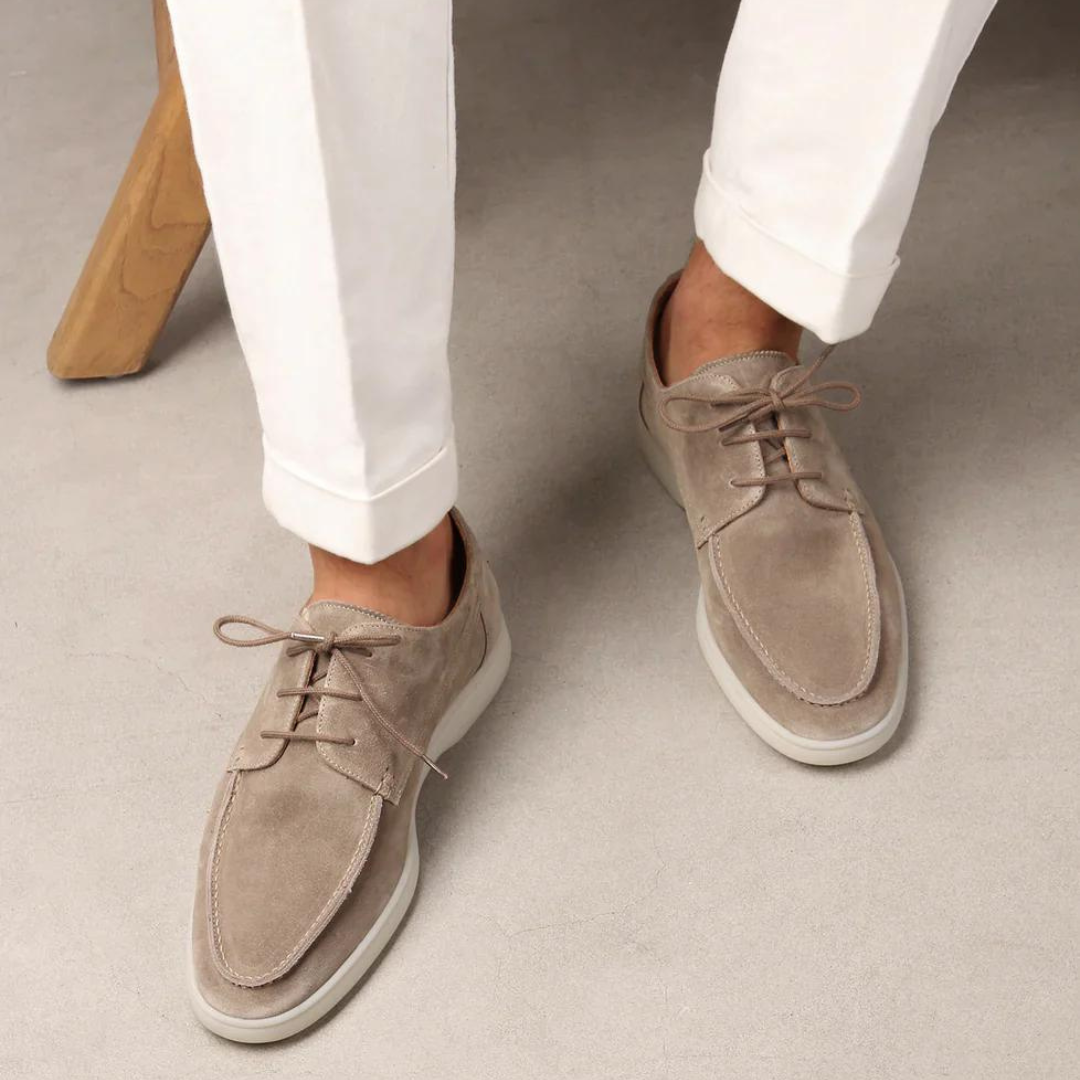 Men's Suede Casual Sneakers - Soft Leather Lace-Up Shoes for Everyday Wear, Walking & Weekend Outings