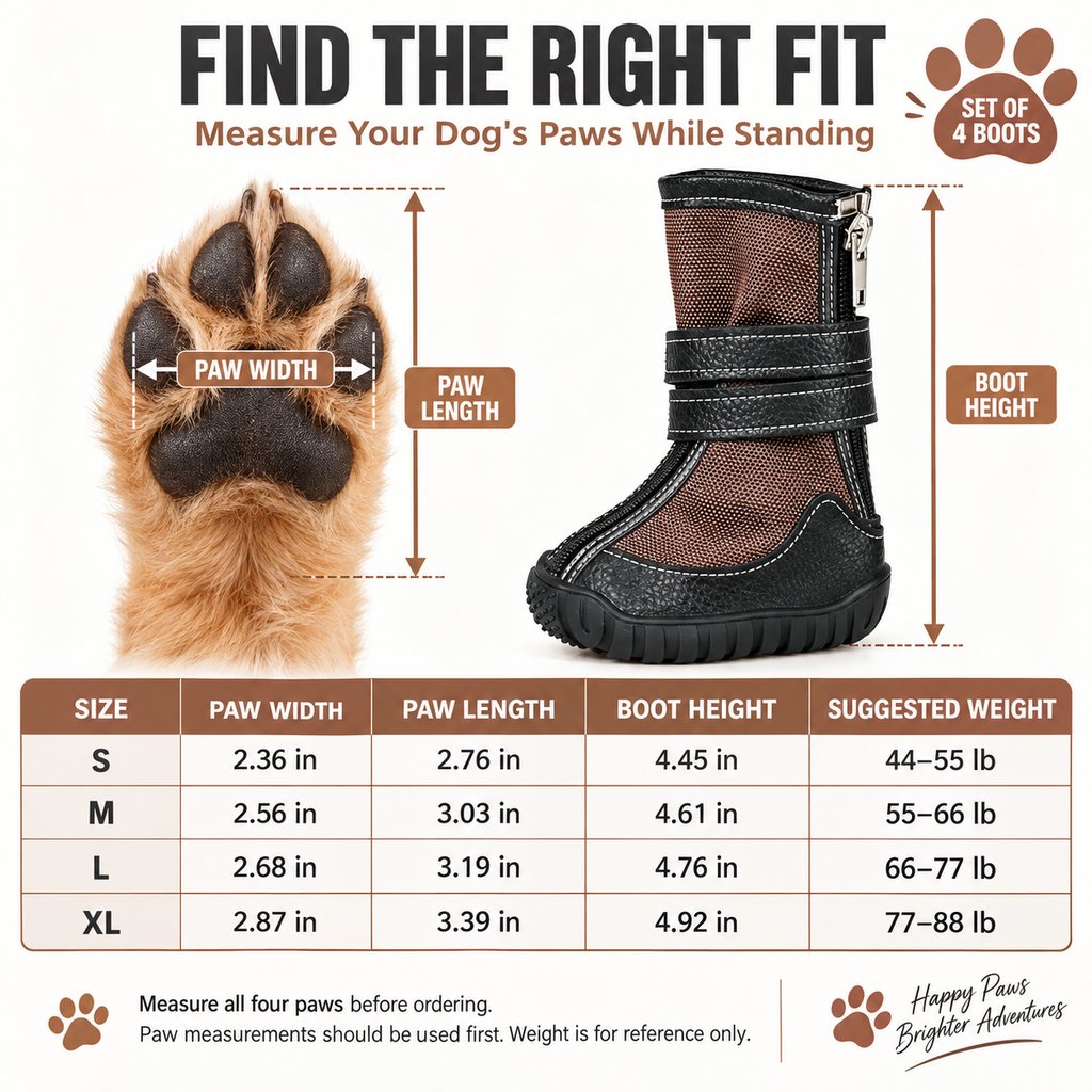 Ortekor High-Top Dog Boots for Hot Pavement & Rough Terrain - Secure Dual-Strap Fit & Traction Sole for Medium & Large Dogs, Set of 4