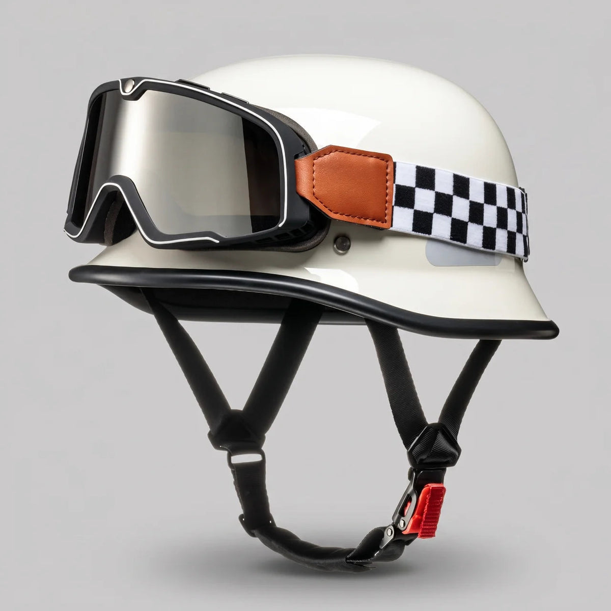 Vintage Racing | Half Helmet with ABS Shell & Adjustable Chin Strap | Lightweight Design for Comfort and Style