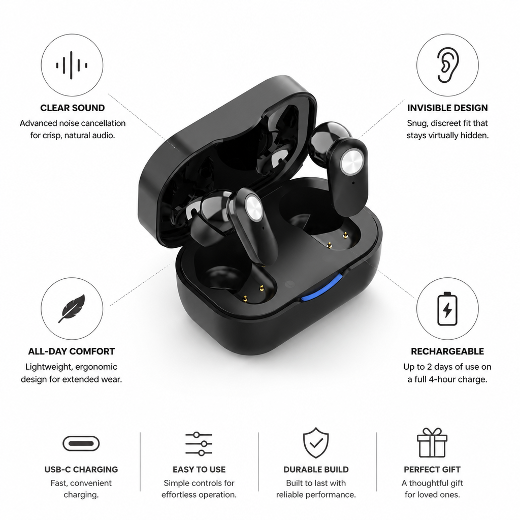 Rechargeable Invisible Noise-Cancelling Hearing Aids (Pair)