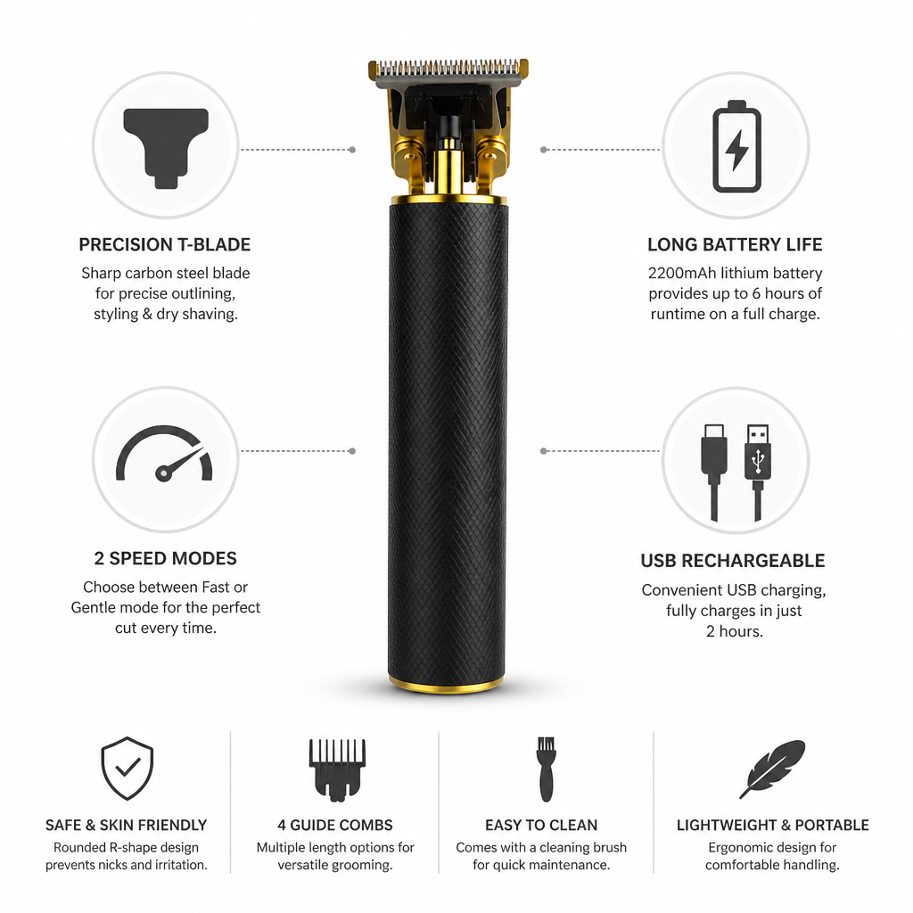 Precisión | Cortapelos para hombre con cuchilla en T y batería de larga duración | Recargable por USB para un cuidado sin esfuerzo