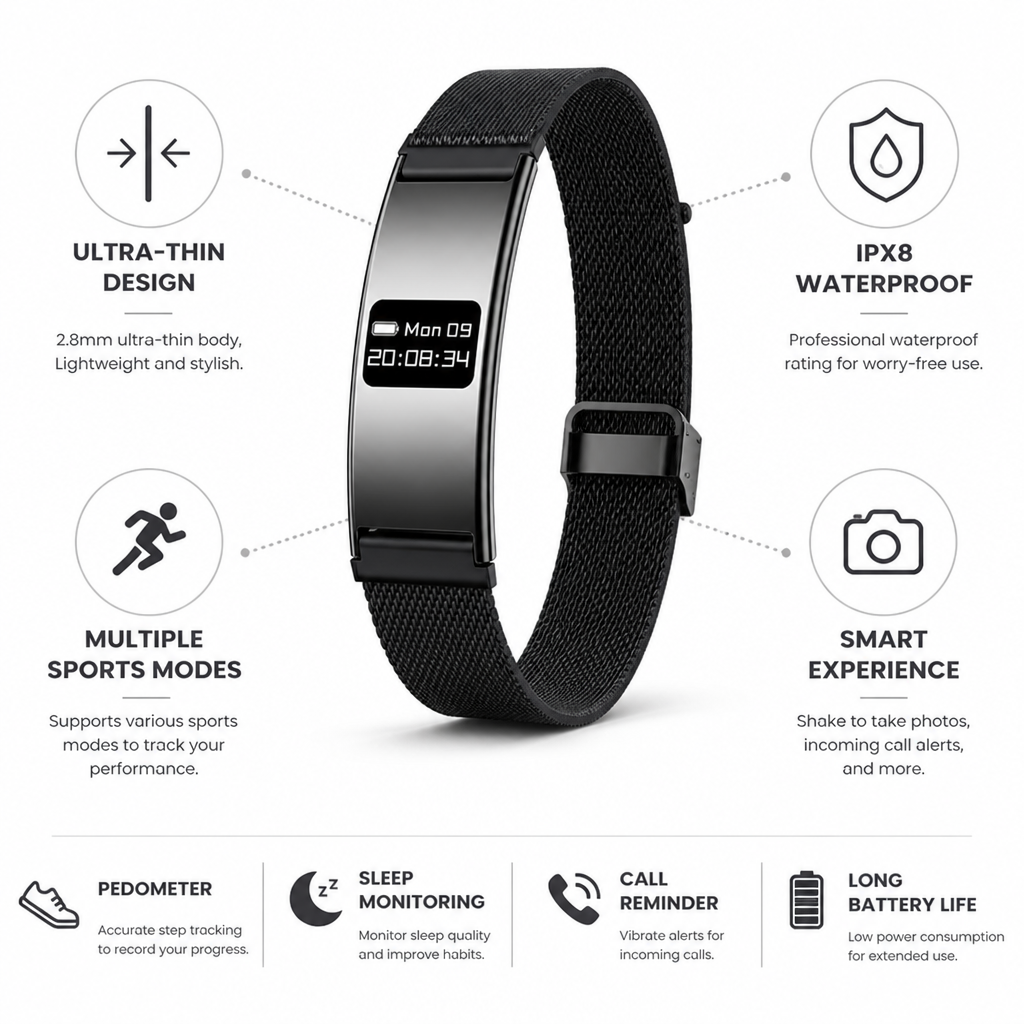 Ultra-Thin IPX8 Waterproof Fitness Tracking Smartwatch