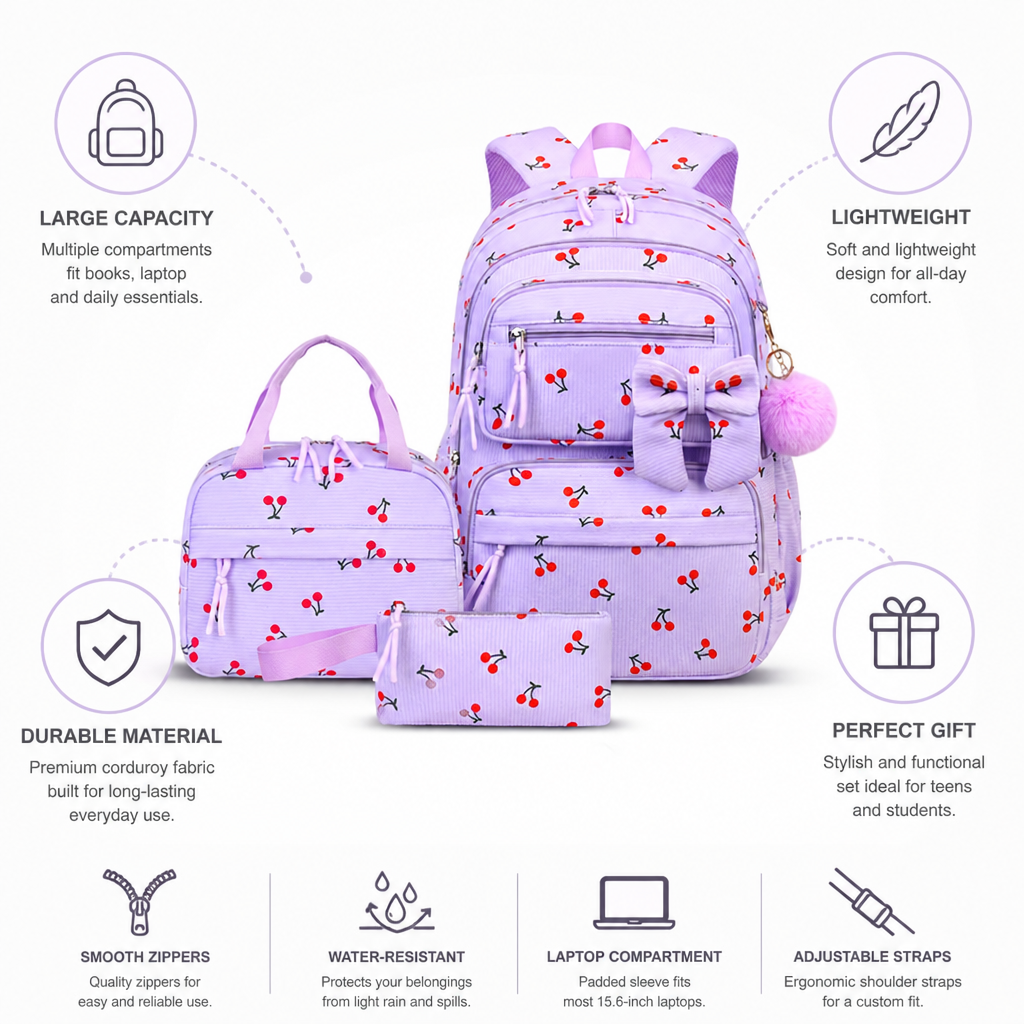 Set de mochila de pana ligera (3 piezas)