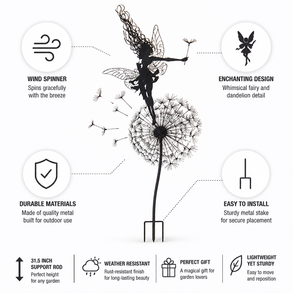 Decoración de jardín caprichosa | Molinillo de viento de hada danzante con tallo de metal | Movimiento encantador para espacios al aire libre