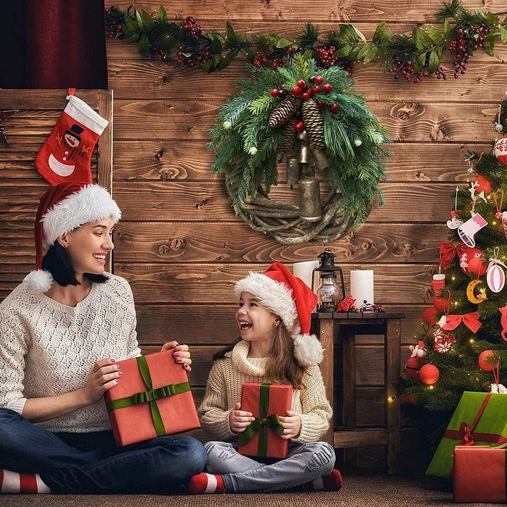 Corona festiva navideña, decoración rústica para puerta de Navidad