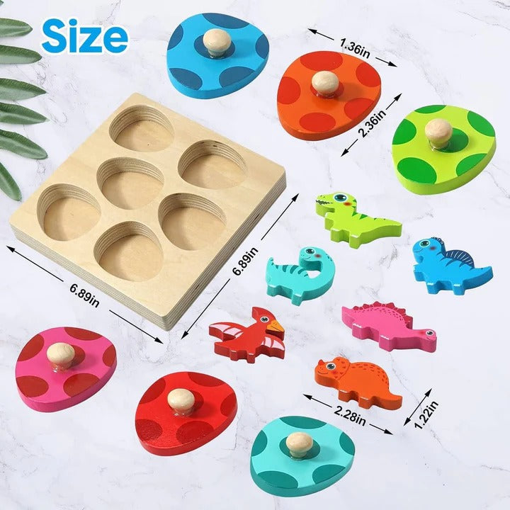 Divertido rompecabezas de madera para niños con formas de huevos de dinosaurio