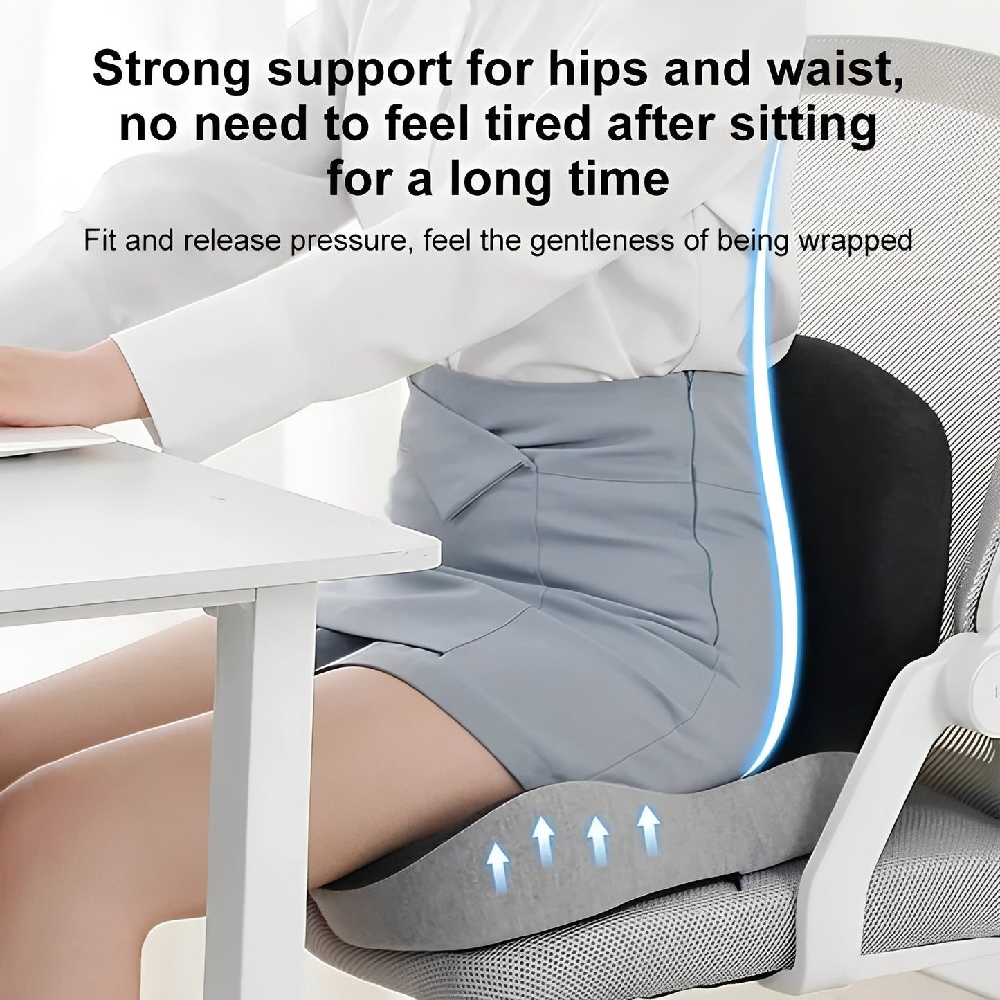 Cómodo cojín de asiento con soporte lumbar y espuma viscoelástica