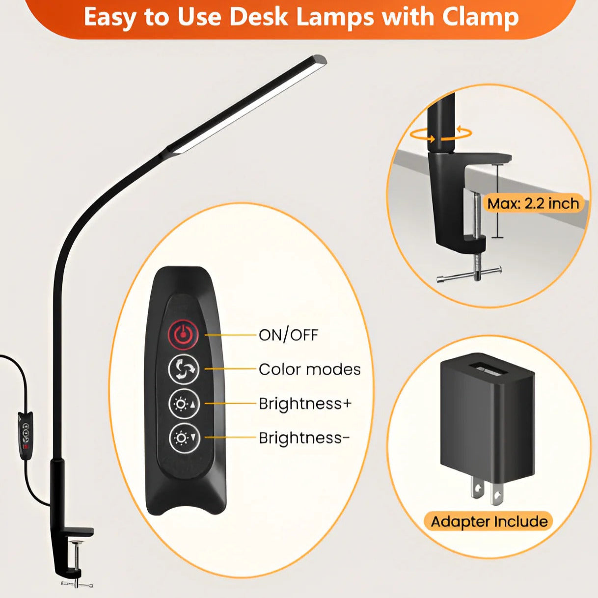 Lámpara de mesa LED brillante ajustable con cuello flexible