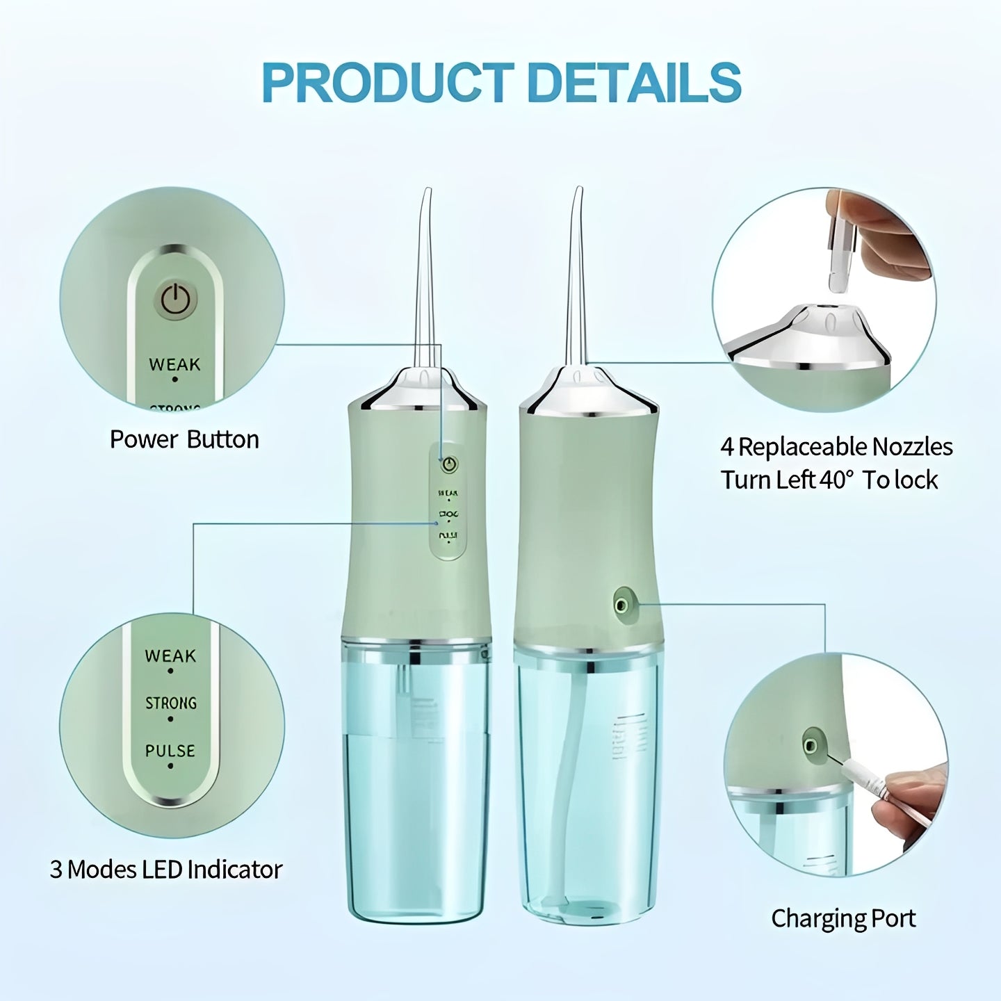 Irrigador Bucal de Viaje Compacto con Puntas Intercambiables