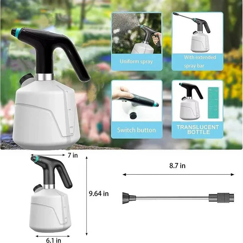 Pulverizador eléctrico para plantas | Pulverizador de niebla recargable con boquilla ajustable | Tanque de 68 onzas para el cuidado de plantas sin esfuerzo