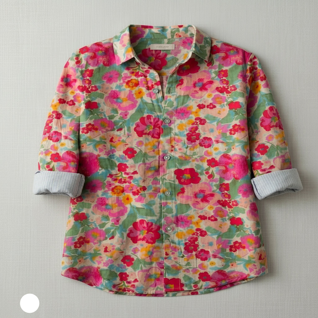 Blusa de verano floral brillante de algodón para mujer