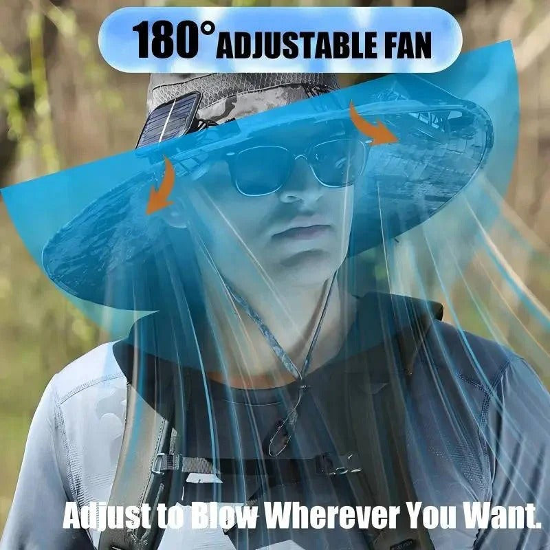 Sombrero para exteriores Breezy | Ventiladores con energía solar y flujo de aire ajustable | Protección UPF 50+ para mayor comodidad durante todo el día