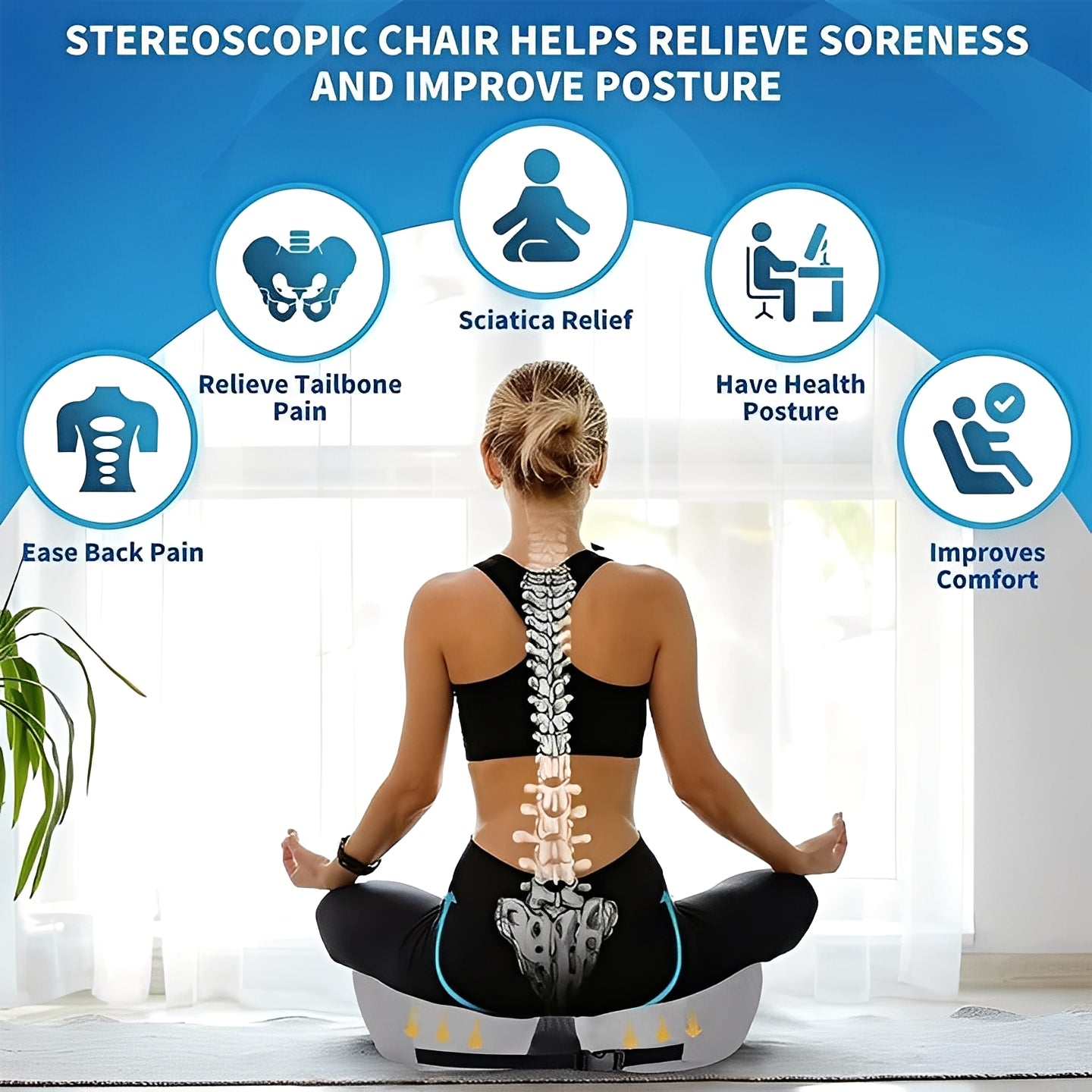 Cómodo cojín de silla de espuma viscoelástica para soporte lumbar