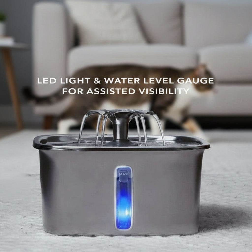 Fuente de agua silenciosa para mascotas con tazón de acero inoxidable