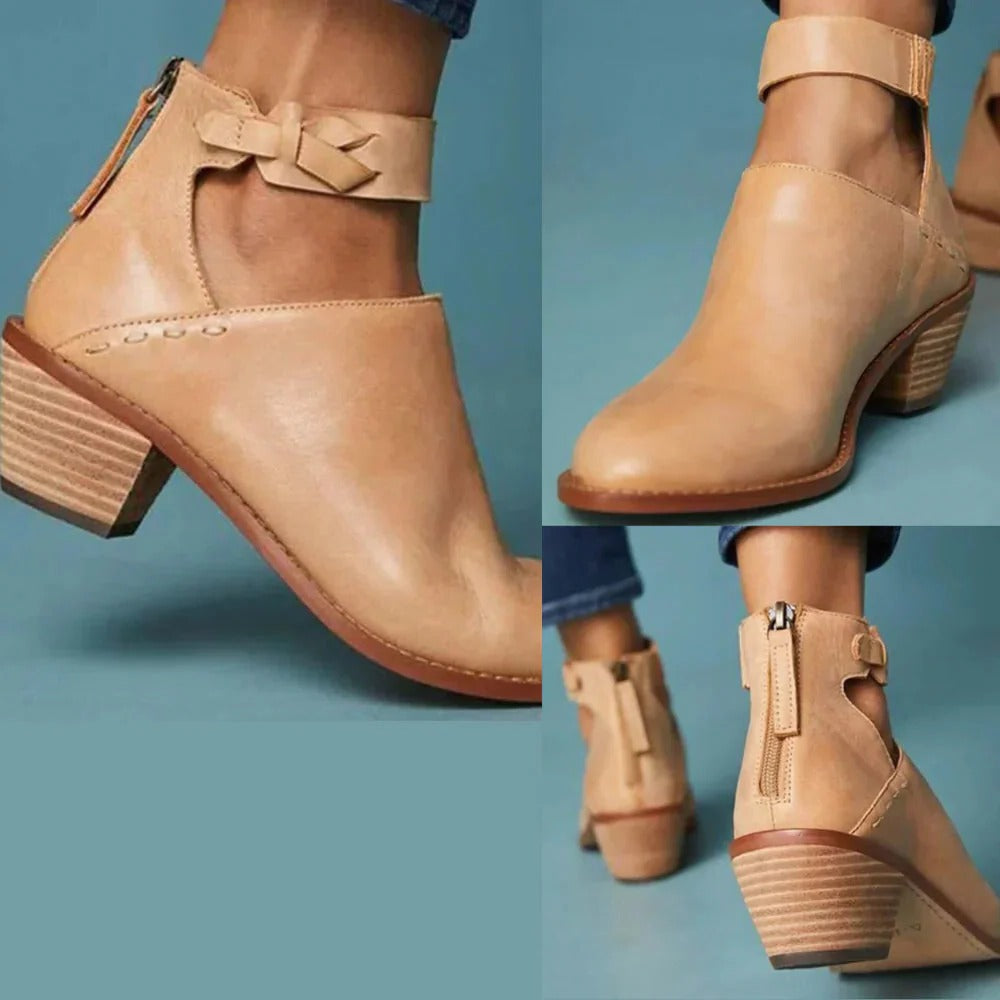 Botines de tacón bajo para mujer con tira de hebilla
