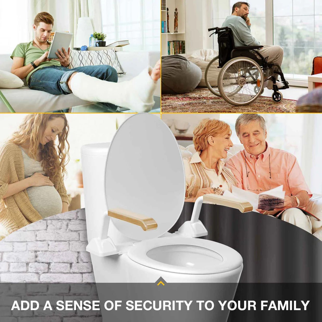 Barra de apoyo resistente para baño con asas de soporte