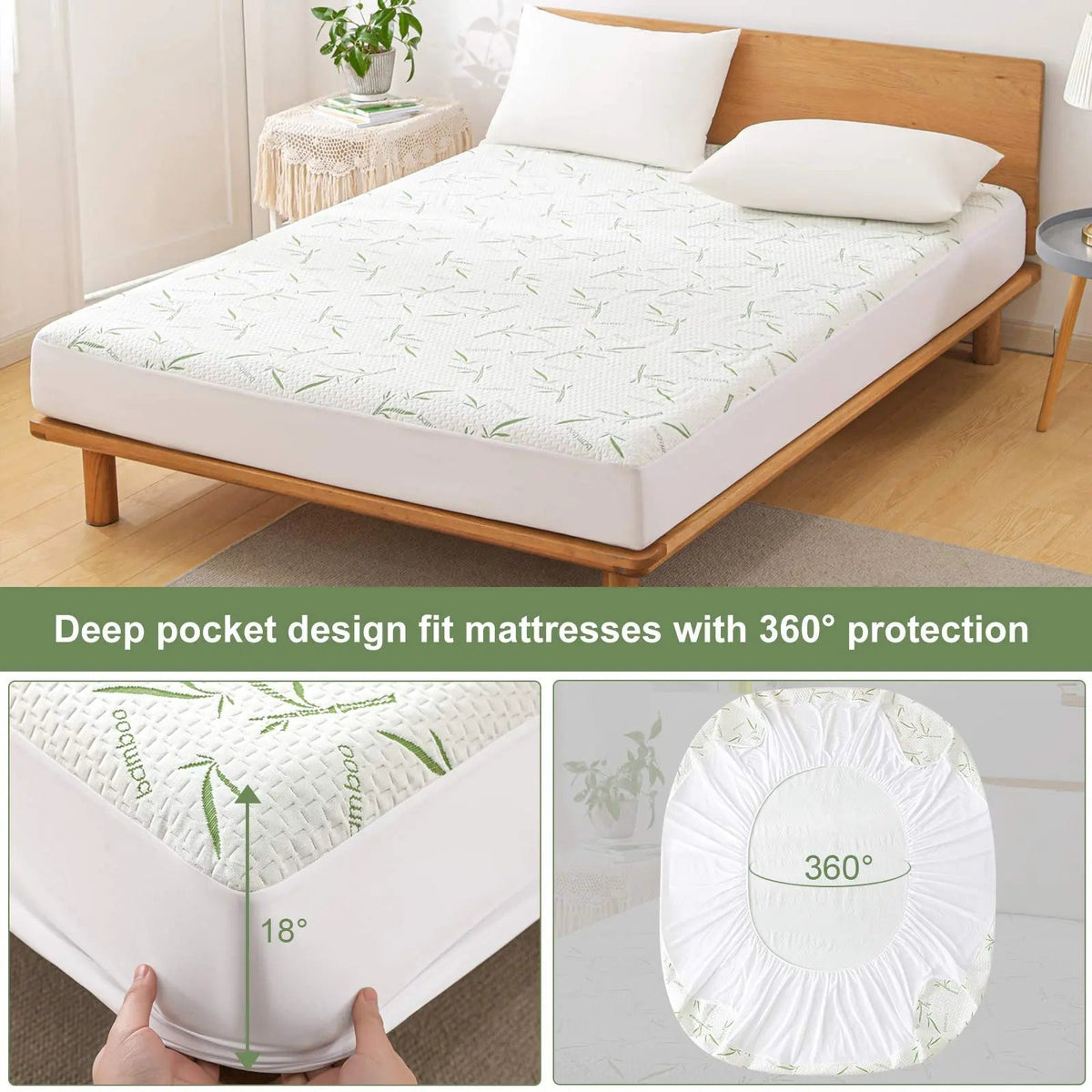Slumblr | Cooling Bamboo Fiber Fitted Sheet with Waterproof Protection | Deep Pocket Design for Comfortable Sleep