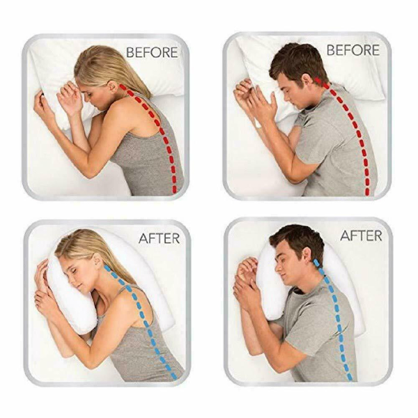 Almohada contorneada para dormir de lado con orificio para alivio de oídos: soporte de espuma viscoelástica que alinea la columna para un descanso sin dolor, funda lavable, 53×41 cm