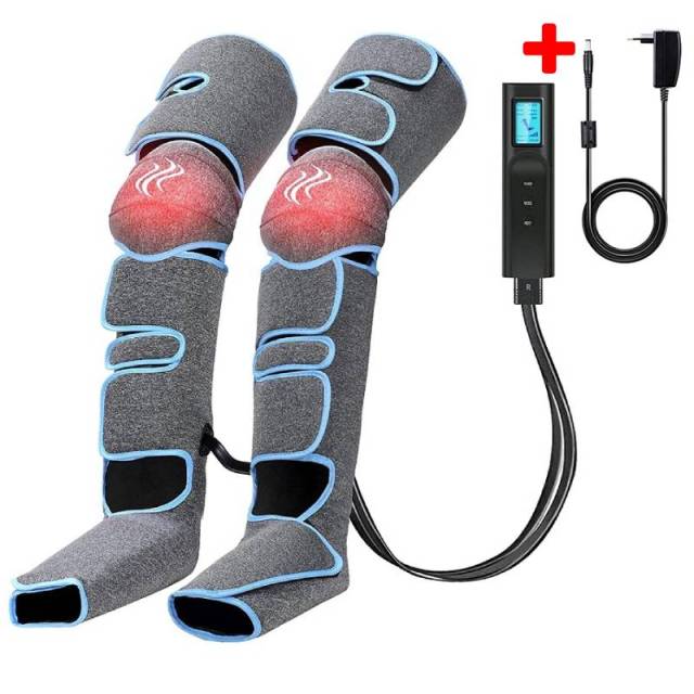 Masajeador de piernas por compresión de aire secuencial con rodilleras térmicas: sistema de envoltura de cobertura completa para muslos, pantorrillas y pies para la recuperación muscular y