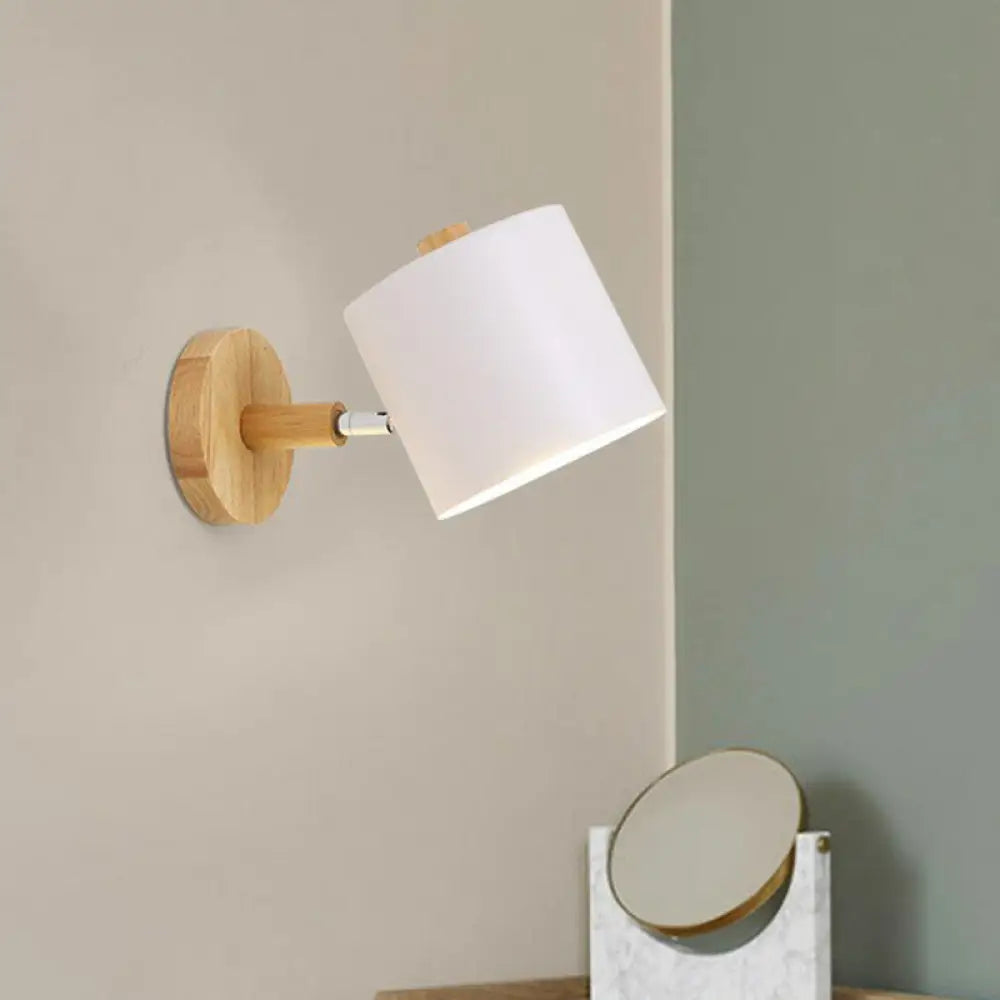 Adjustable Wood Wall Sconce with Rotating Metal Shade for Kids Room | Single-Light Fixture in Pastel Finish | E26 Base Nursery Lighting