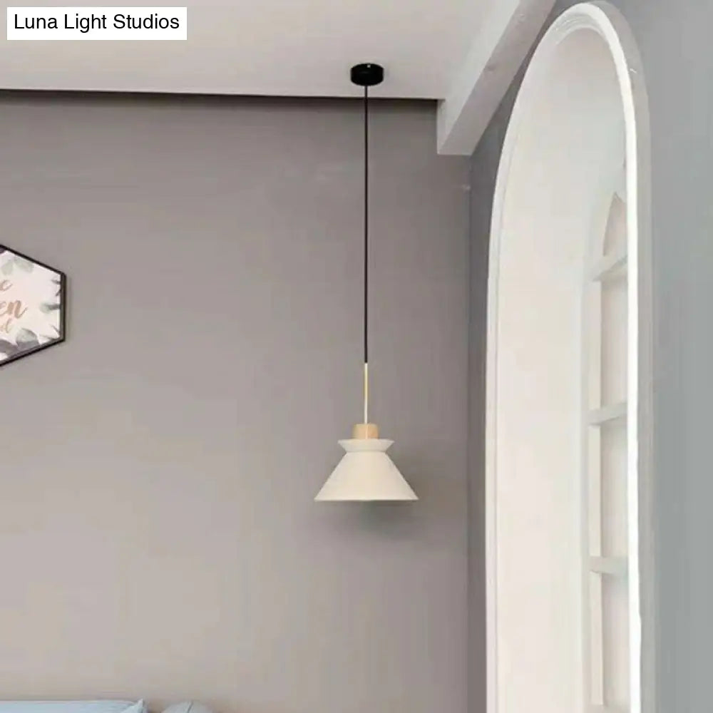 Concrete Cone Pendant Light with Wood Accent for Kitchen Island and Dining Space | Modern Single Fixture in Gray White or Pink