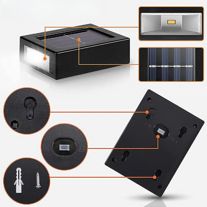 Outdoor Solar Wall Light Wireless Warm White LED Up Down Sconce IP44 Waterproof for Patio Pathway Deck Stairs Entryway Automatic Dusk to Daw