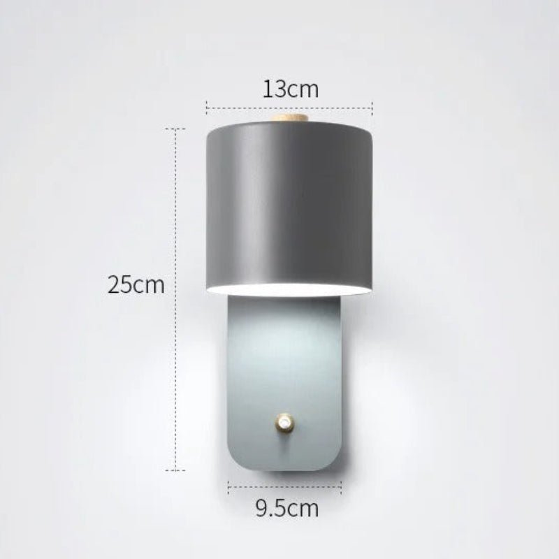 Adjustable Wall Light with Rotating Shade & Integrated Switch – Wood & Metal Fixture for Bedroom, Hallway, Reading