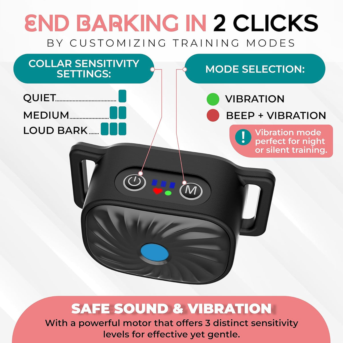 PetSilence | Anti Bark Collar for Small Dogs with Gentle Vibration | Adjustable Fit for Effective Bark Control