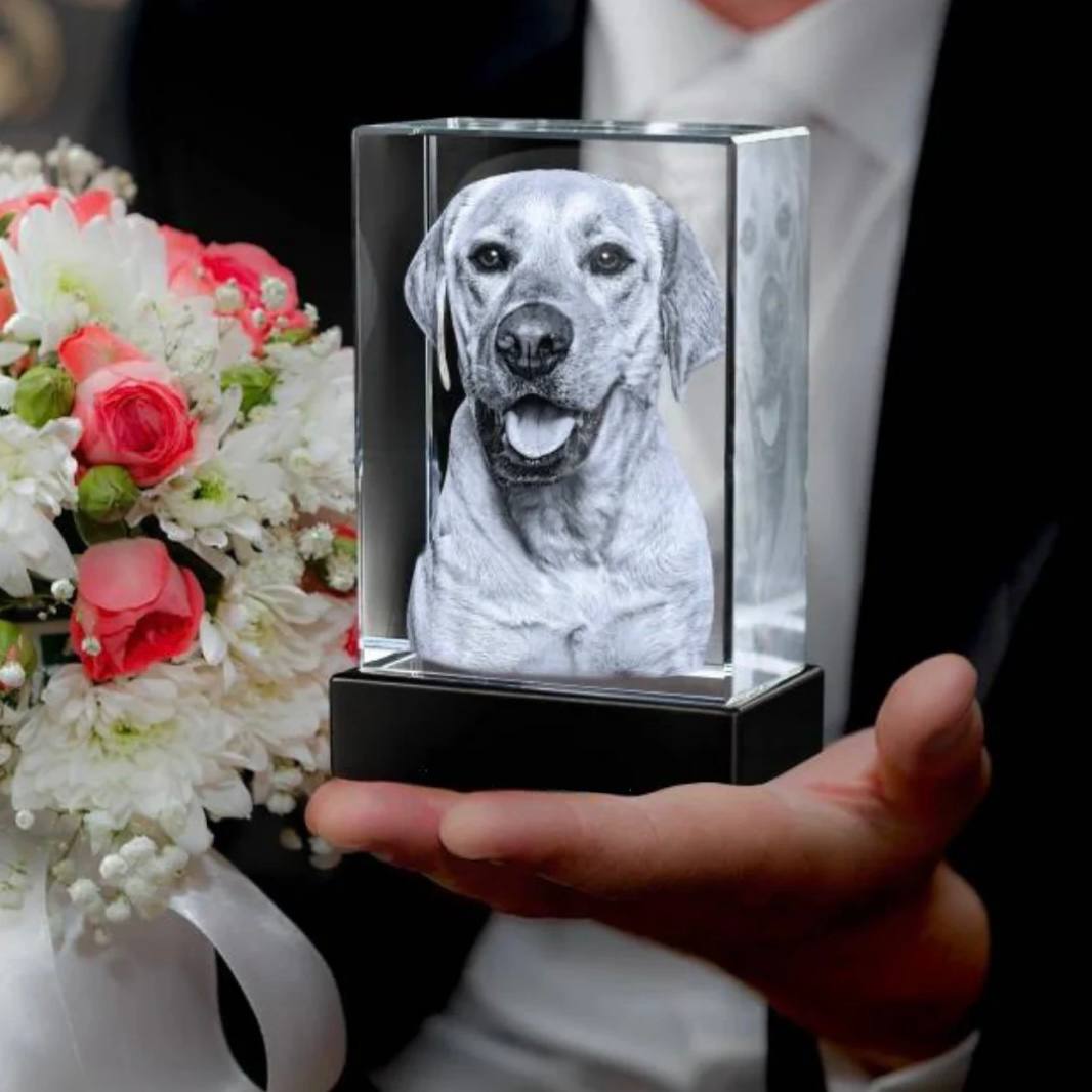 Marco de fotos de cristal personalizable para conmemorar a mascotas